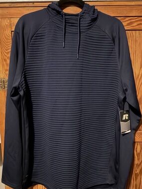 Men’s Russell Athletic Ribbed Quilted Pullover Hoodie Dark Navy Blue Large NWT